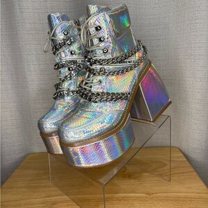 Holographic Platform Ankle Boots 6.5
